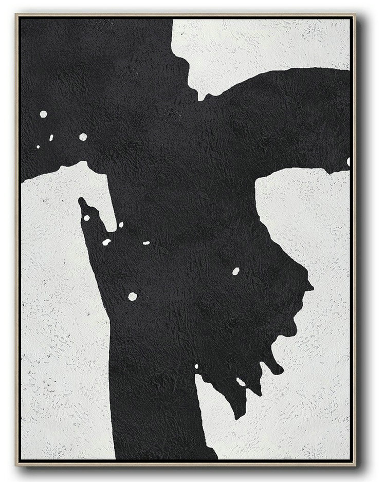 Hand Made Abstract Art,Black And White Minimal Painting On Canvas - Oversized Canvas Art Reading Room